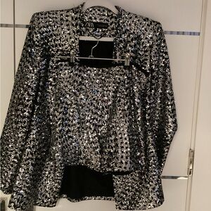 Zara Black and Silver Sequin Blazer with Matching Top